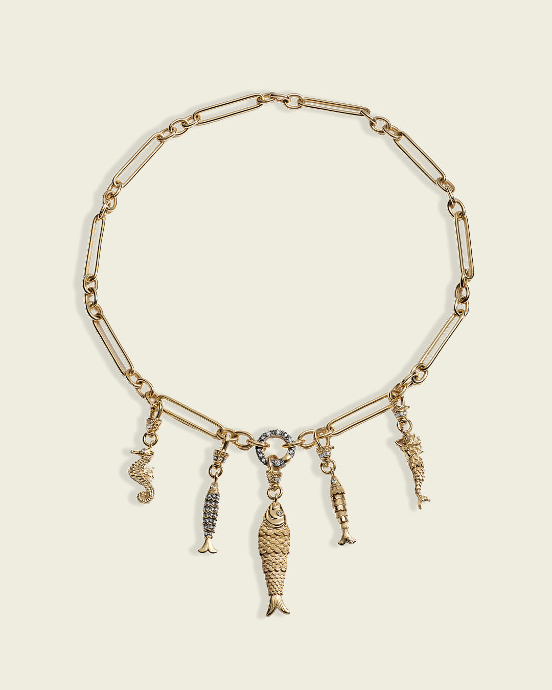Tiny Diamond Articulated Fish Clip Pendant