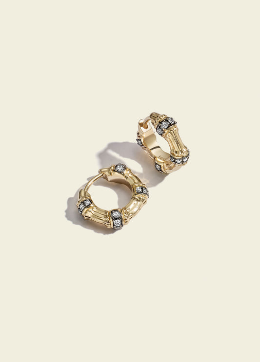 Lucy Delius 14ct gold huggie earrings, front view