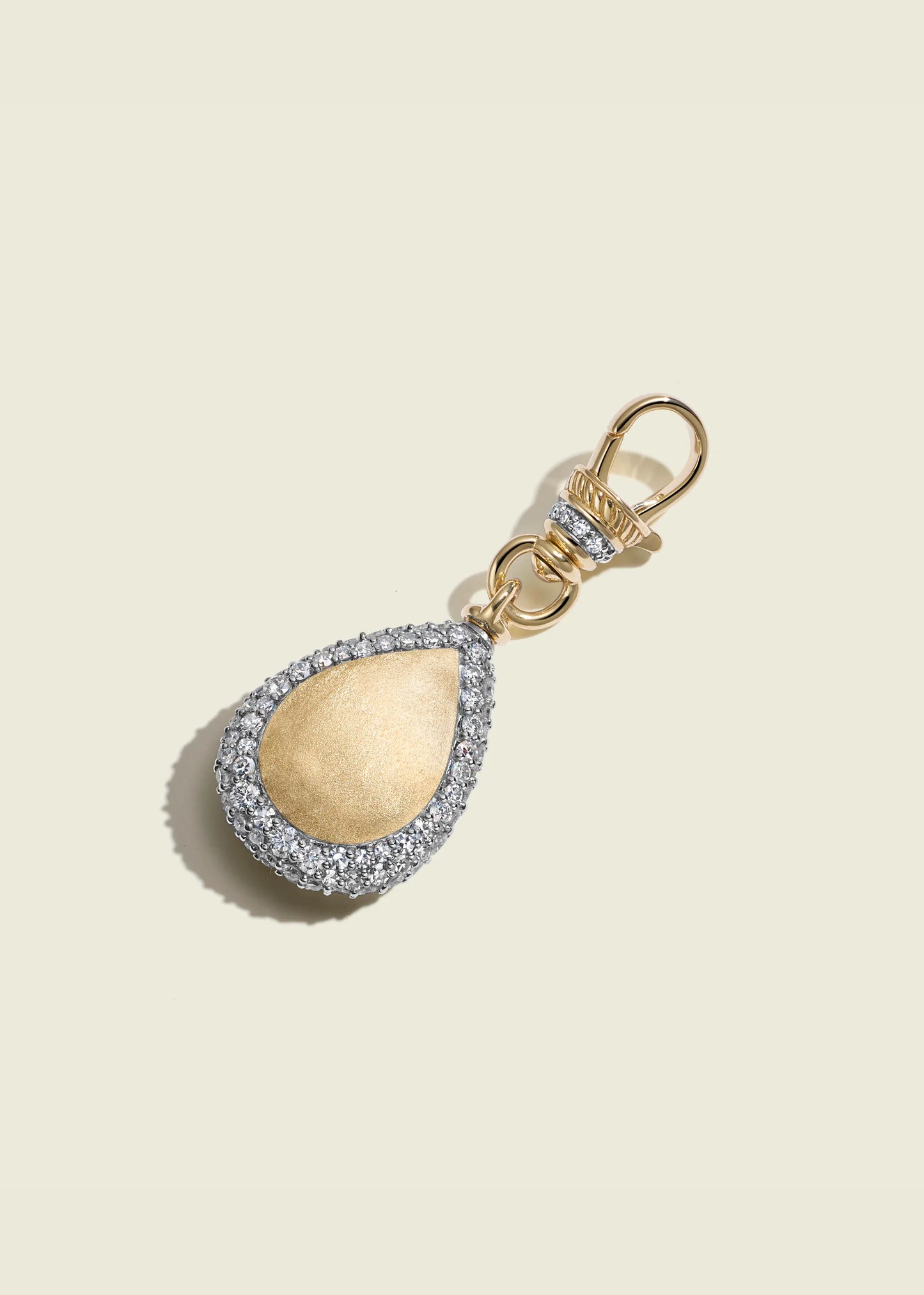 Modern Finish Diamond Pear Pocket Watch Pendant With Small Albert Clip