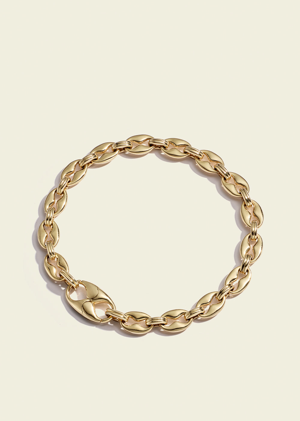 Lucy Delius polished 14ct gold bracelet, front view