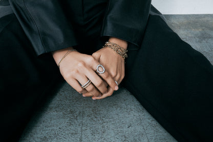 Antique Finish Diamond Oval Ring