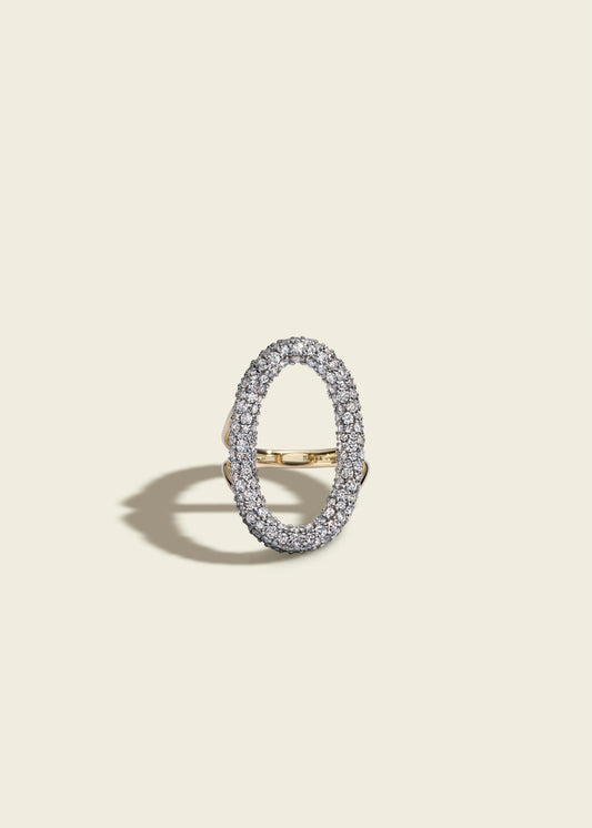 Large Antique Finish Diamond Oval Ring