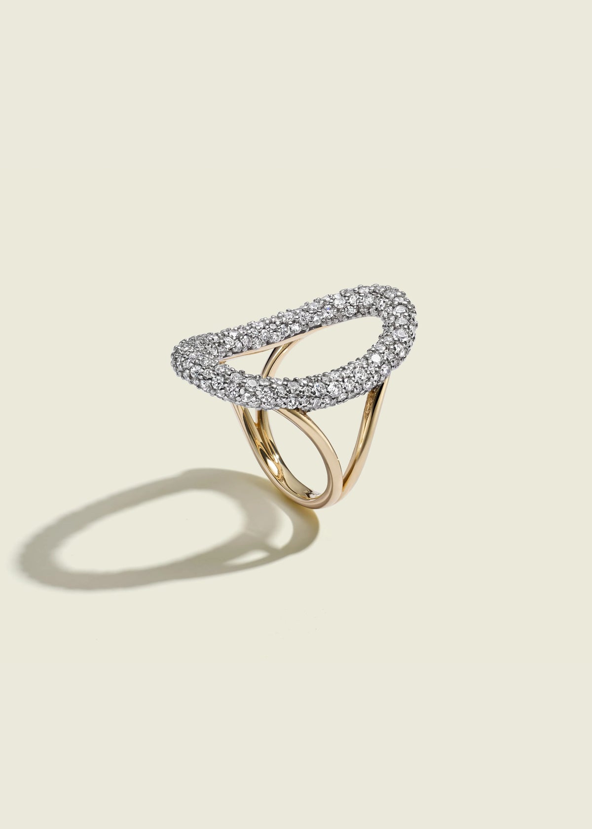 Large Modern Finish Diamond Oval Ring