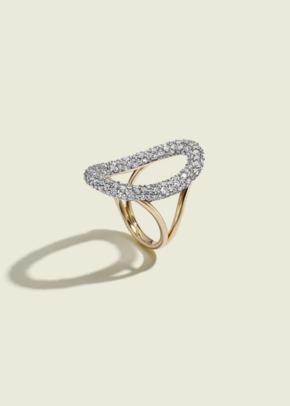 Large Modern Finish Diamond Oval Ring