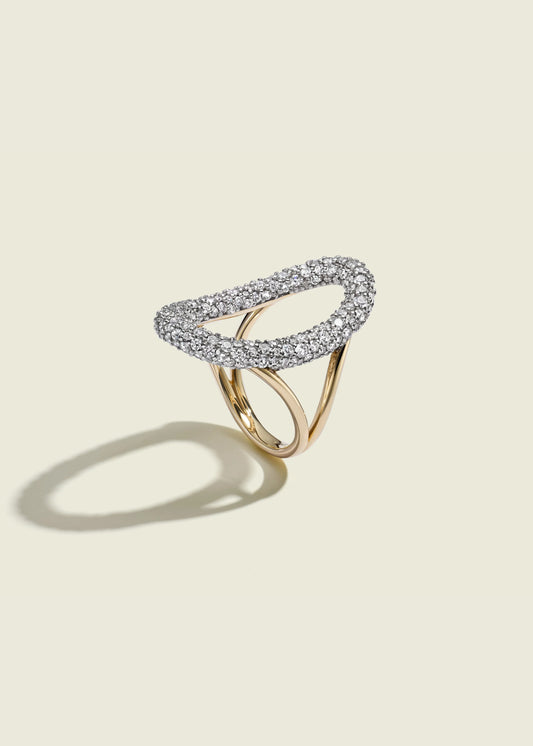 Large Modern Finish Diamond Oval Ring