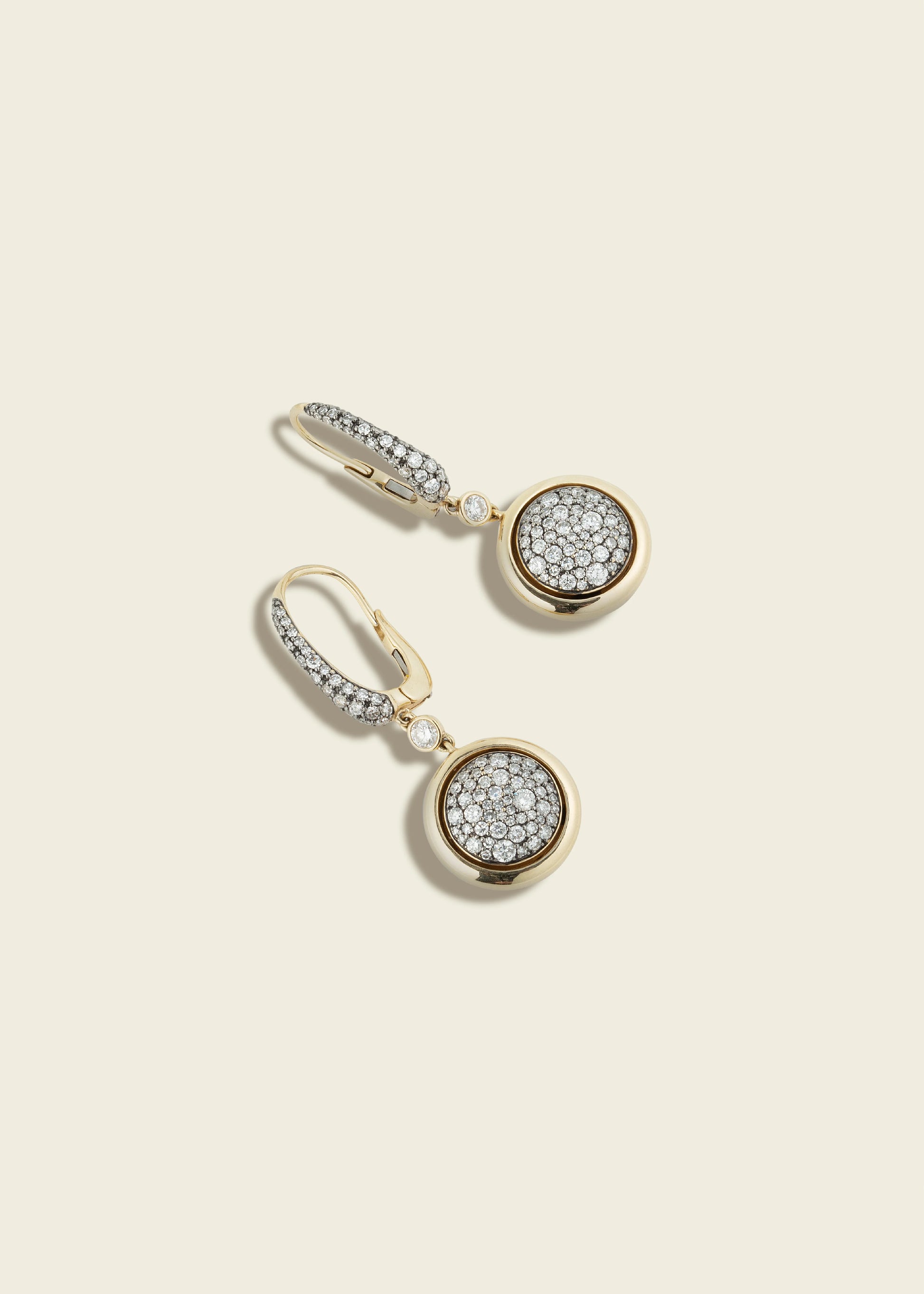 Lucy Delius natural white diamond antique finish 14ct gold earrings, side angle view