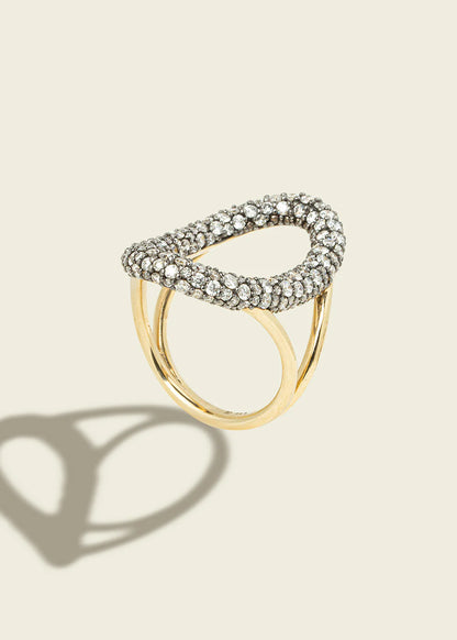 Large Antique Finish Diamond Oval Ring