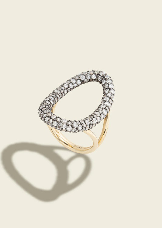 Large Antique Finish Diamond Oval Ring