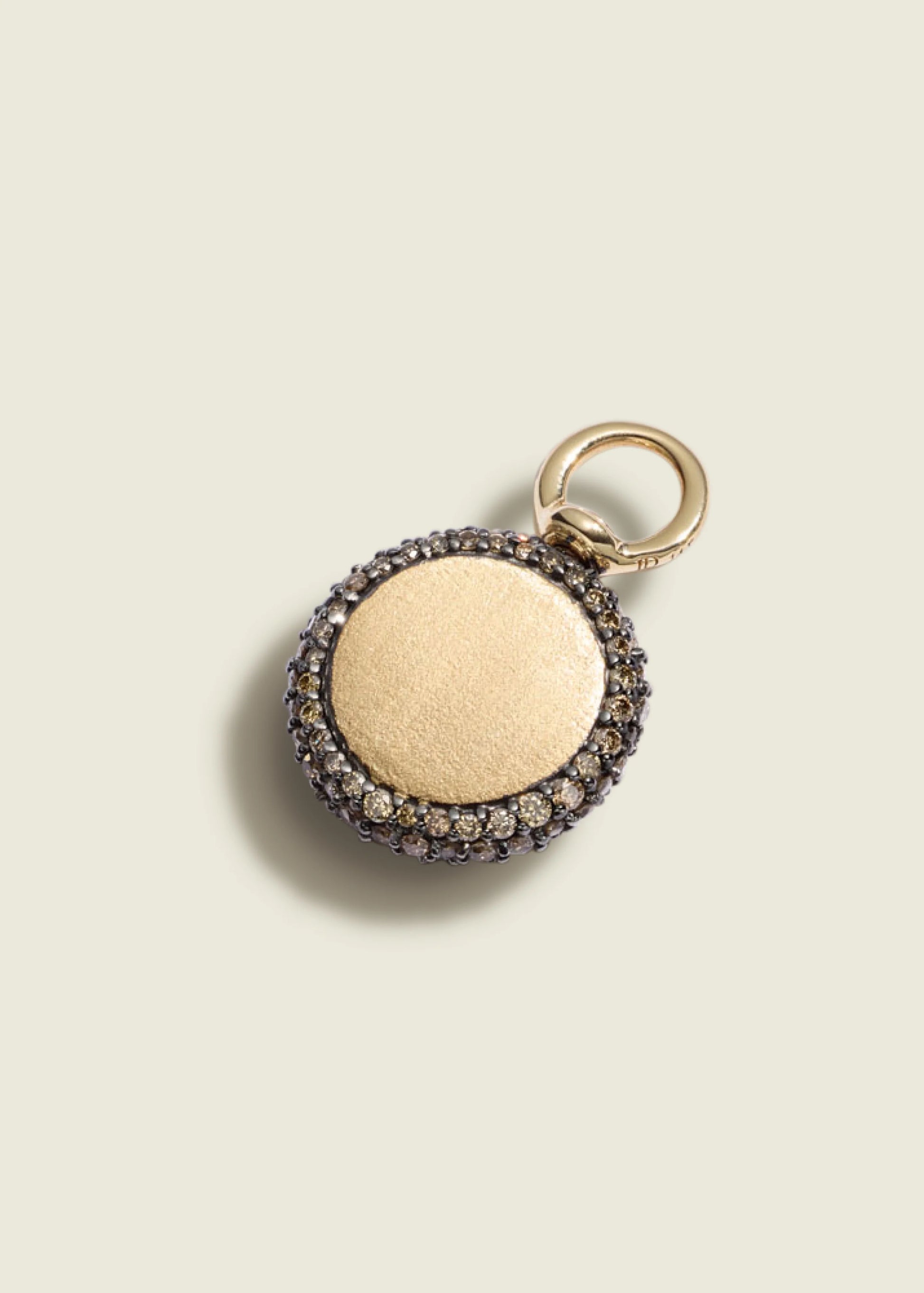 Lucy Delius cognac diamond antique finish 14ct gold pendant, close-up detail