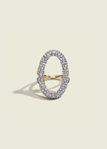Large Modern Finish Diamond Oval Ring