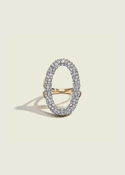 Large Modern Finish Diamond Oval Ring