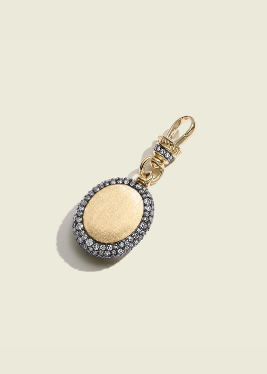 Antique Finish Diamond Oval Pocket Watch Pendant With Small Albert Clip