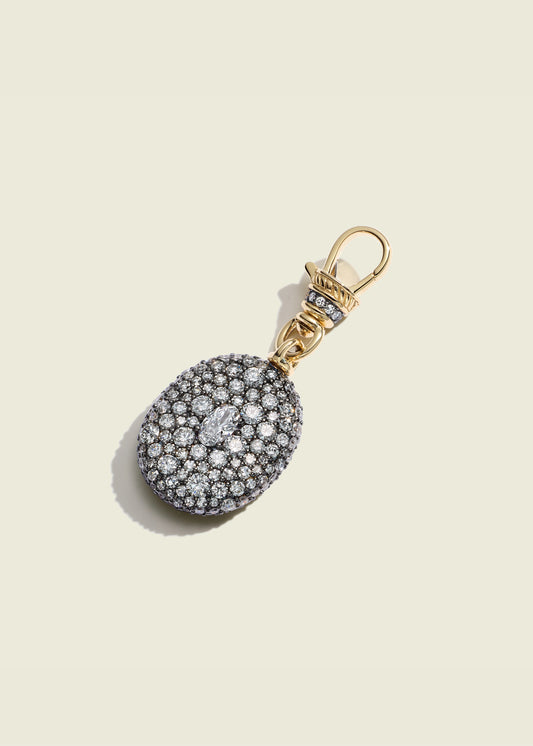 Antique Finish Diamond Oval Pocket Watch Pendant With Small Albert Clip