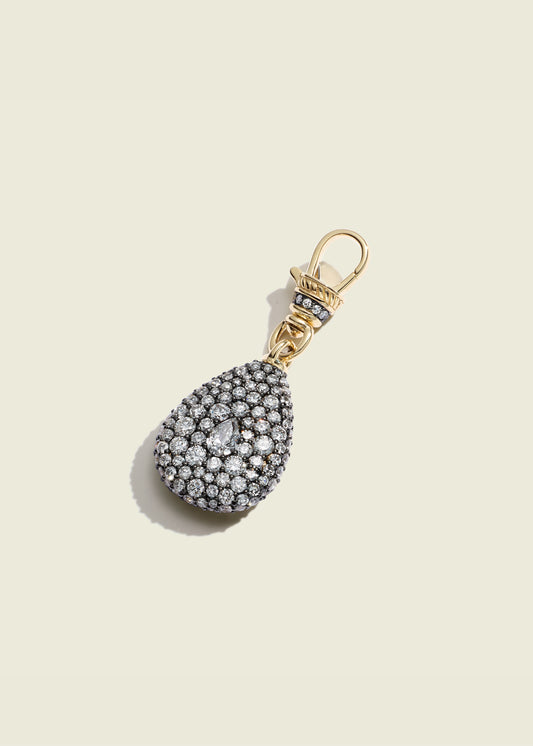Antique Finish Diamond Pear Pocket Watch Pendant With Small Albert Clip