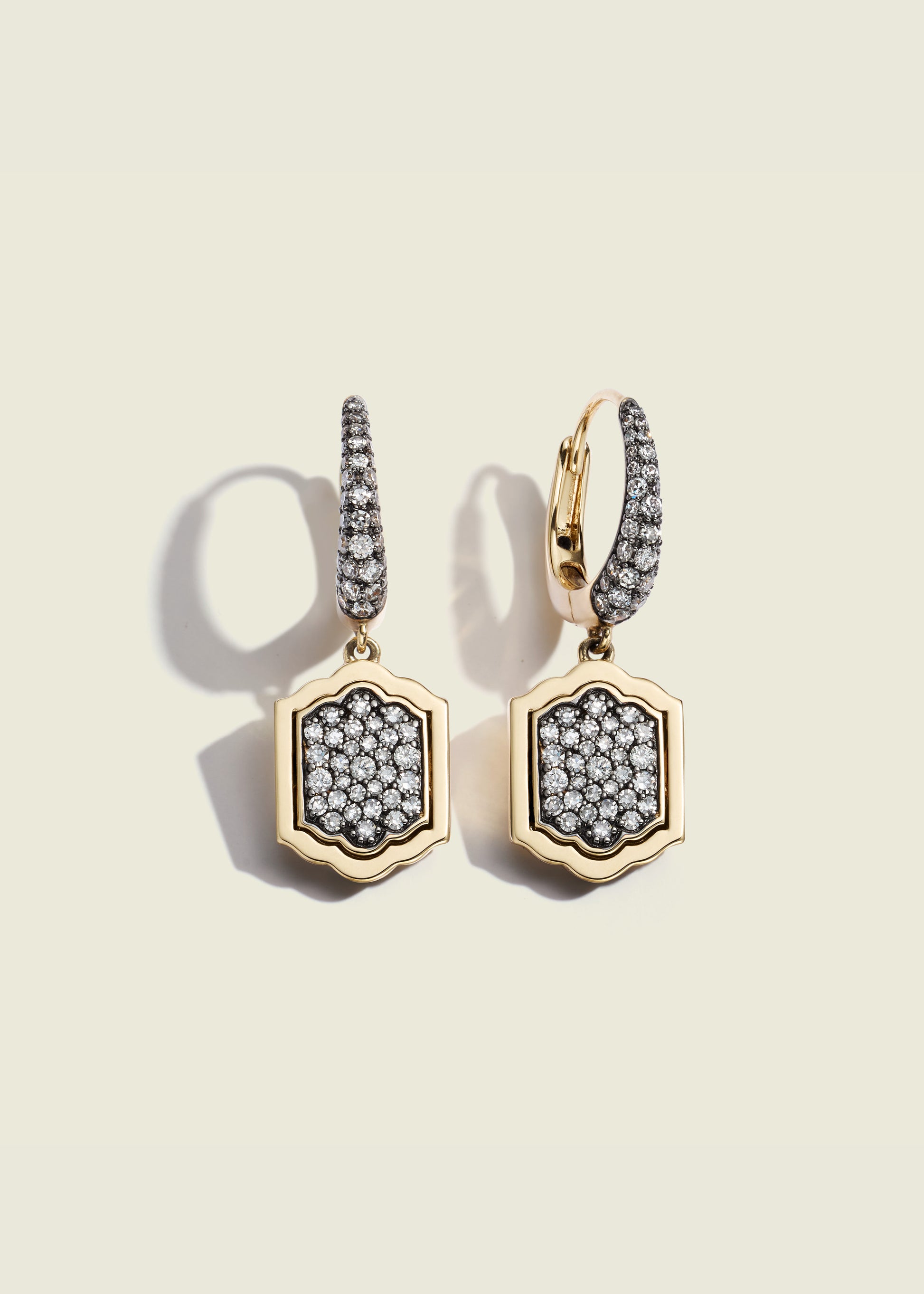 Lucy Delius natural white diamond antique finish 14ct gold earrings, front view