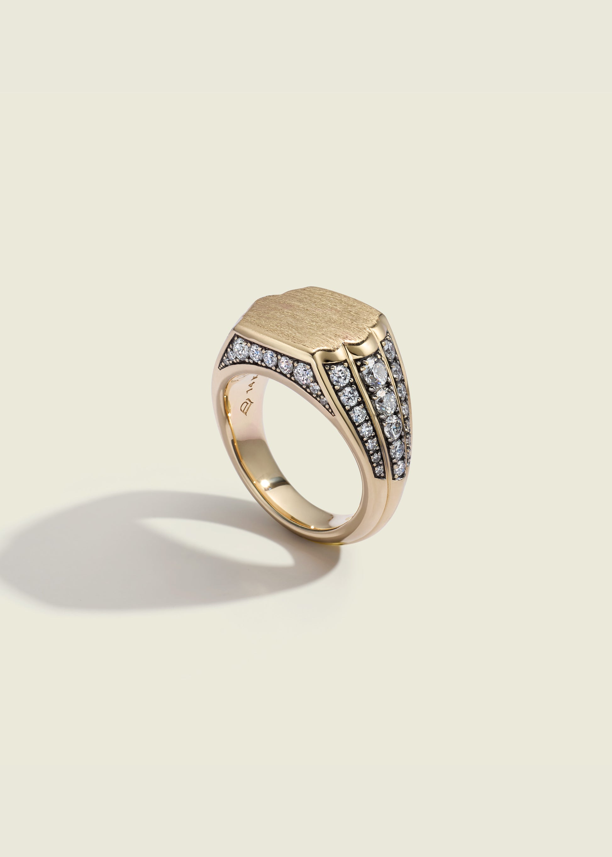 Lucy Delius natural white diamond antique finish 14ct gold ring, front view