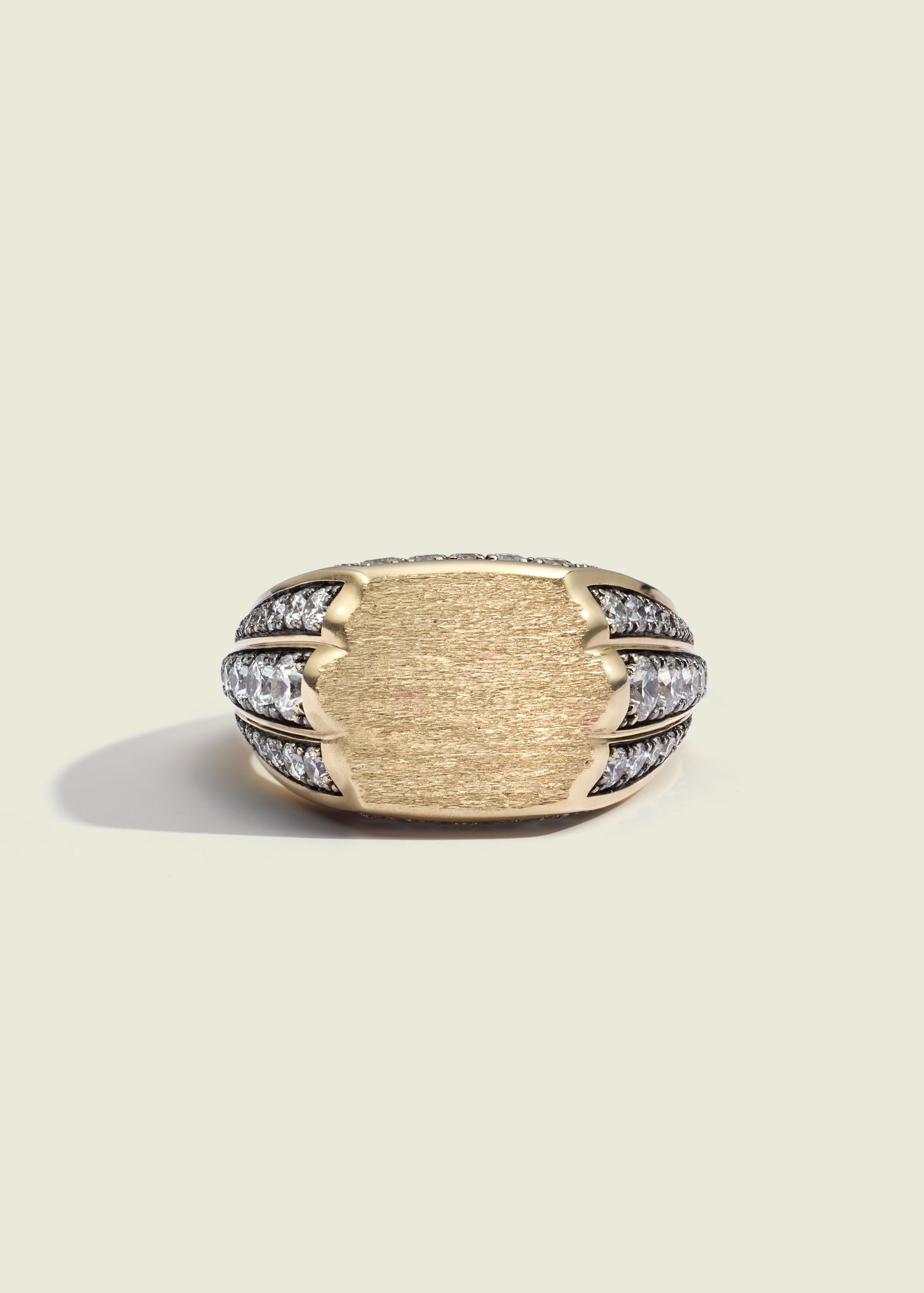 Lucy Delius natural white diamond antique finish 14ct gold ring, close-up detail