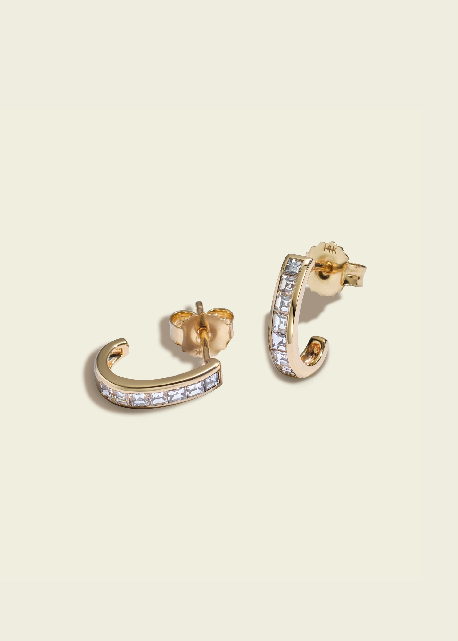 Lucy Delius natural white diamond polished 14ct gold hoop earrings, front view
