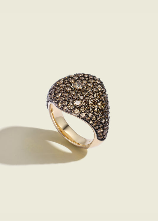Antique Finish Cognac Diamond Signet Ring