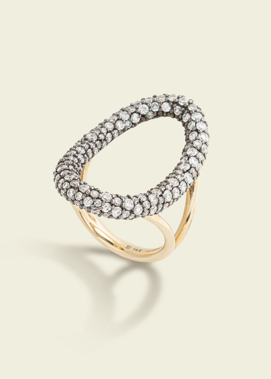 Large Antique Finish Diamond Oval Ring