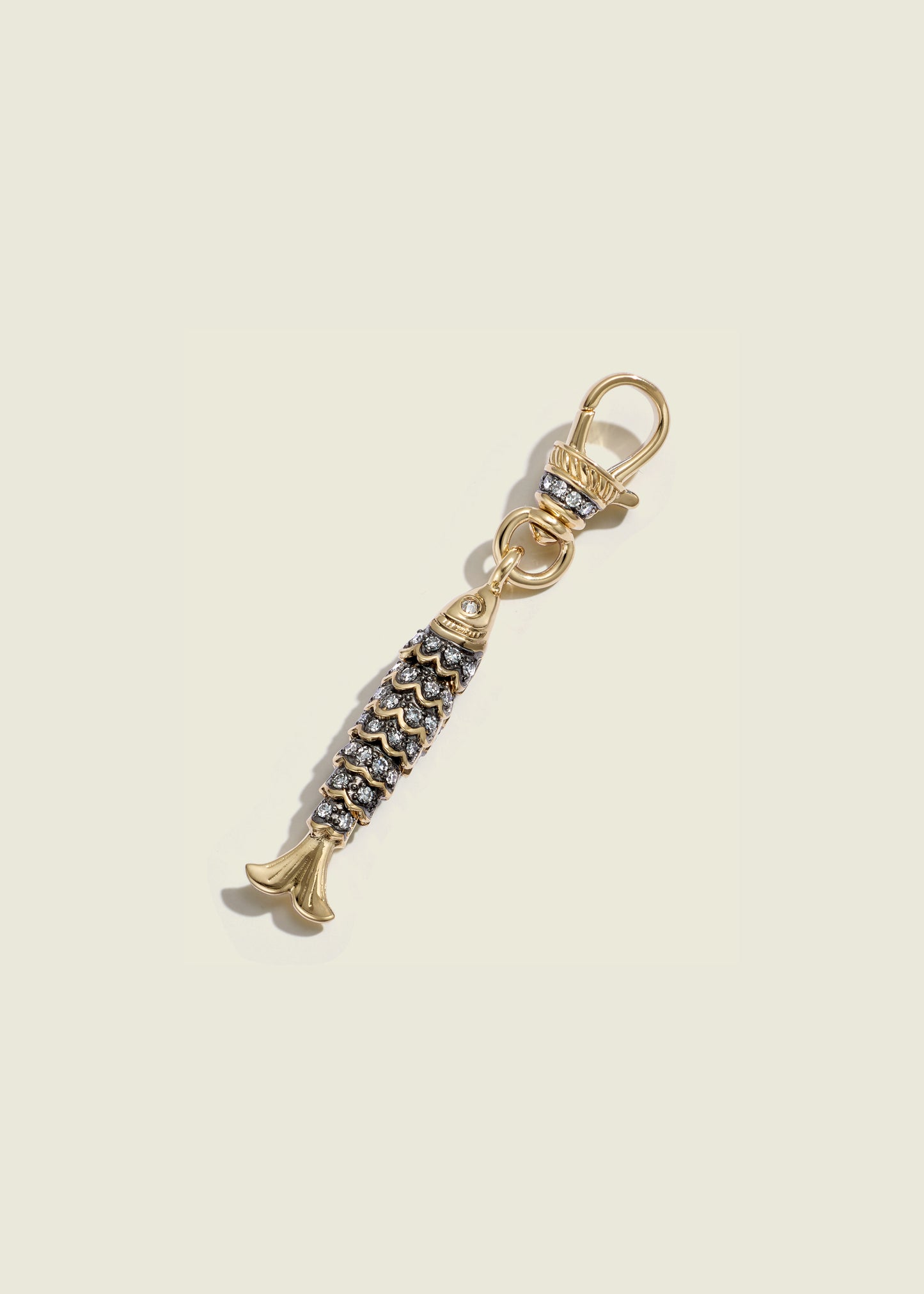 Tiny Diamond Articulated Fish Clip Pendant