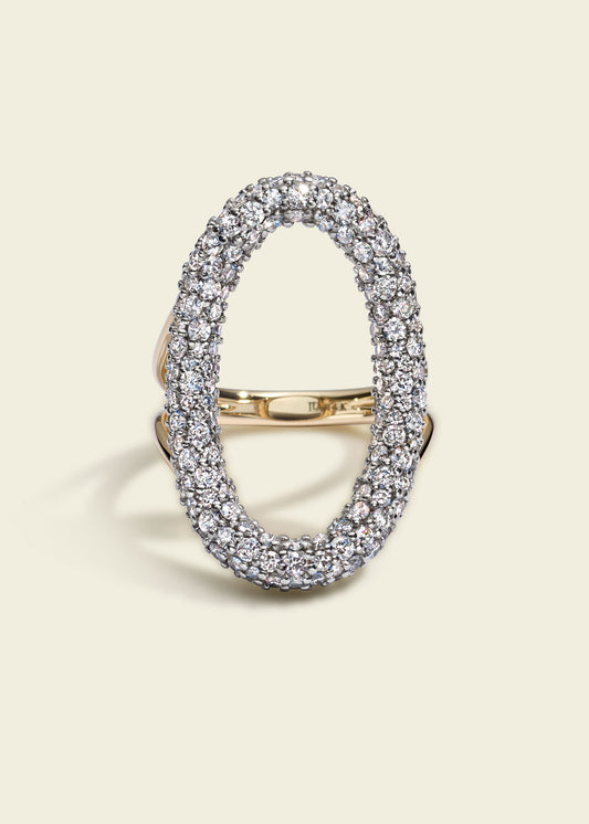 Large Modern Finish Diamond Oval Ring