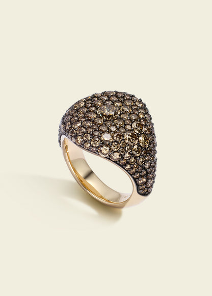 Antique Finish Cognac Diamond Signet Ring