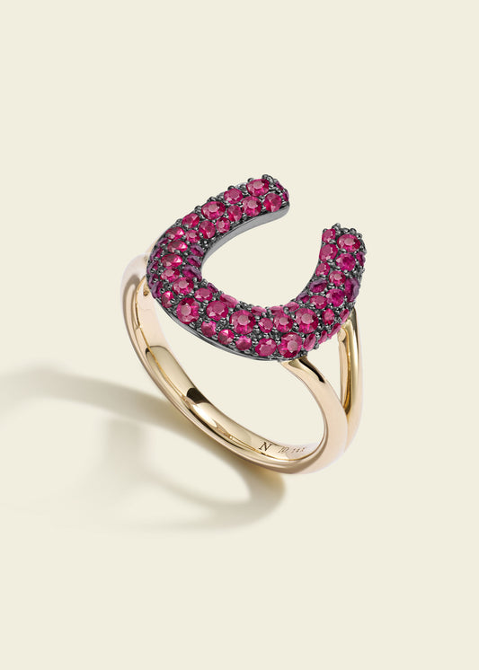 Antique Finish Ruby Horseshoe Ring