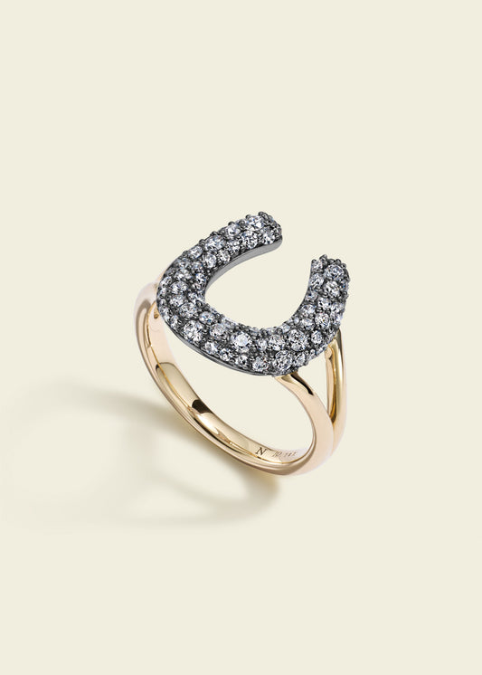 Antique Finish Diamond Horseshoe Ring