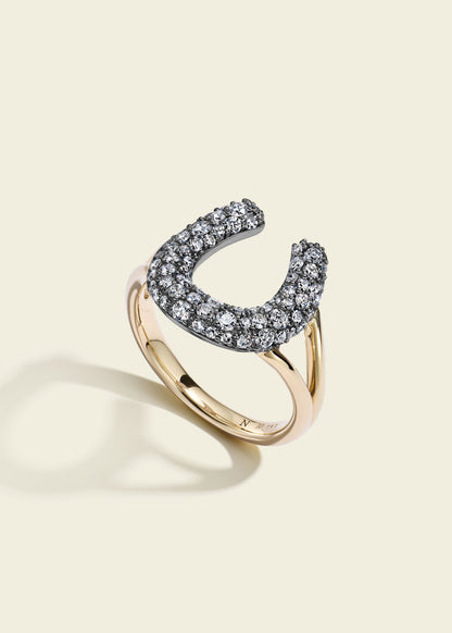 Antique Finish Diamond Horseshoe Ring