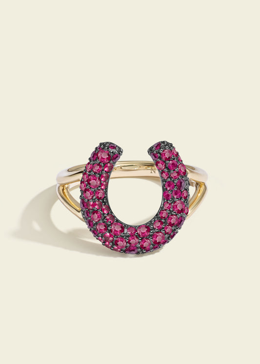 Antique Finish Ruby Horseshoe Ring