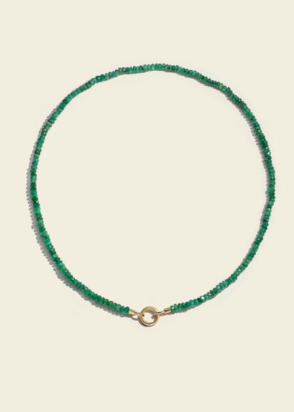 Lucy Delius emerald polished 14ct gold necklace, front view