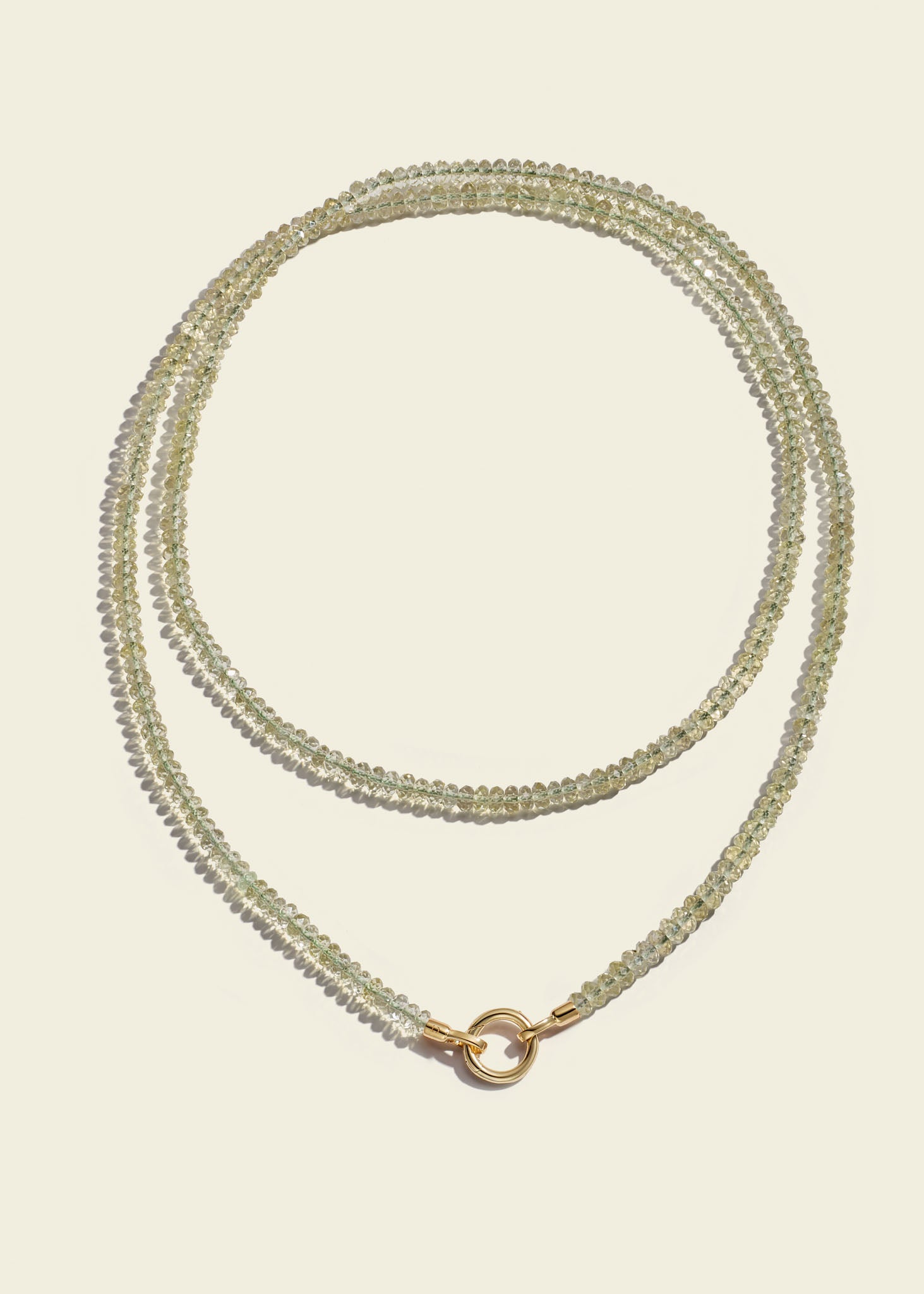 Lucy Delius polished 14ct gold necklace, front view