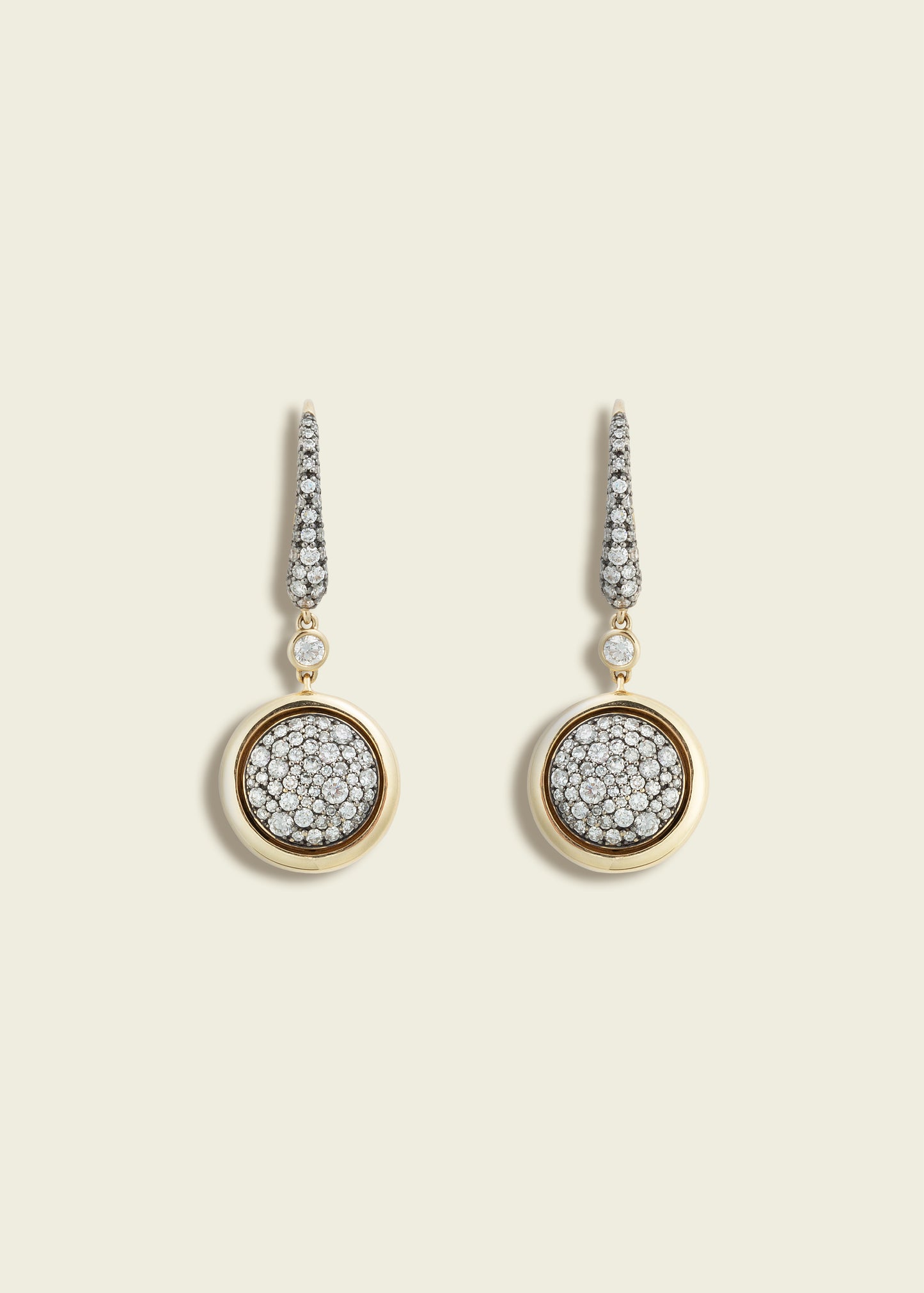 Lucy Delius natural white diamond antique finish 14ct gold earrings, front view