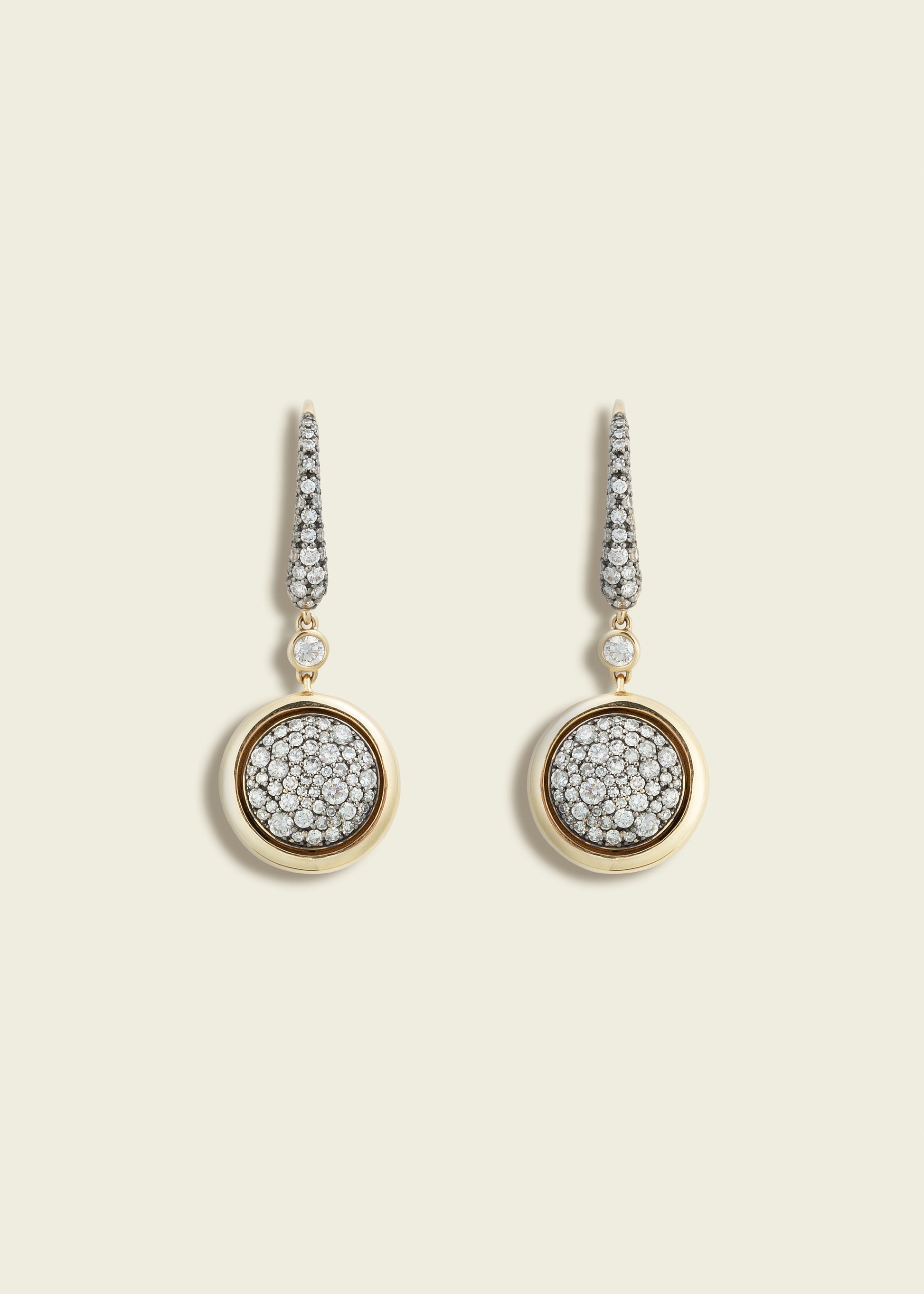 Lucy Delius natural white diamond antique finish 14ct gold earrings, front view