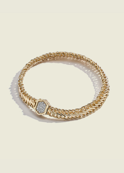 Lucy Delius natural white diamond polished 14ct gold bracelet, front view