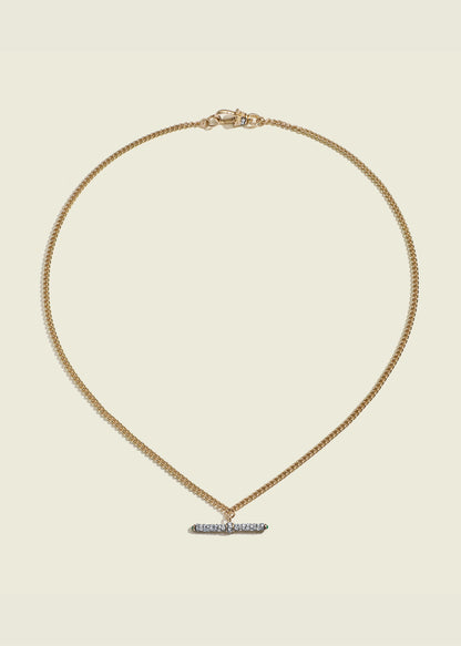 Tiny Antique Finish Diamond T-Bar Necklace