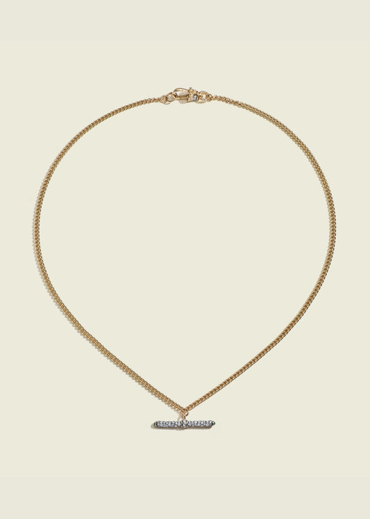Tiny Antique Finish Diamond T-Bar Necklace