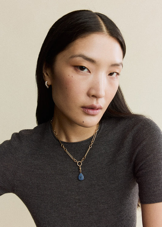 Blue Sapphire Pear Pocket Watch Pendant