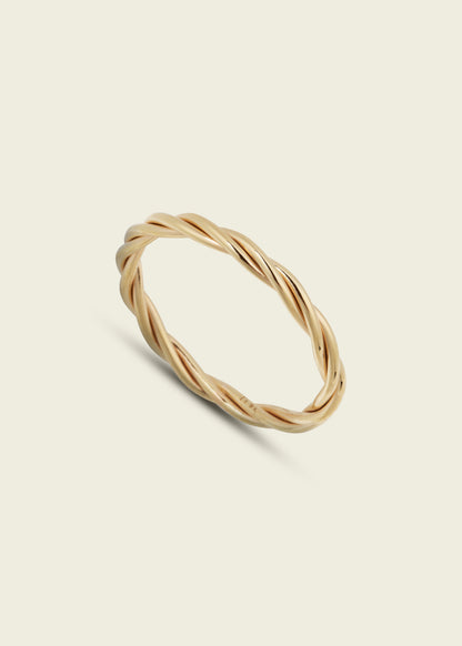 Lucy Delius polished 14ct gold ring, front view