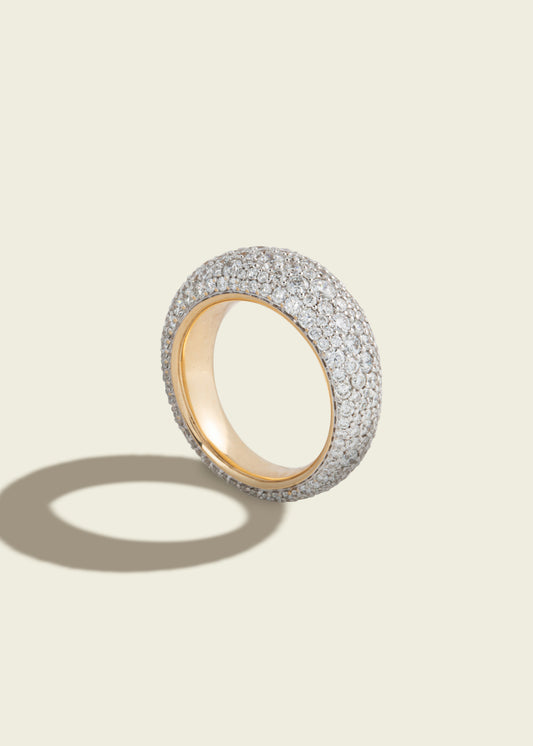 Modern Finish Victorian Set Diamond Pavé Bombé Ring