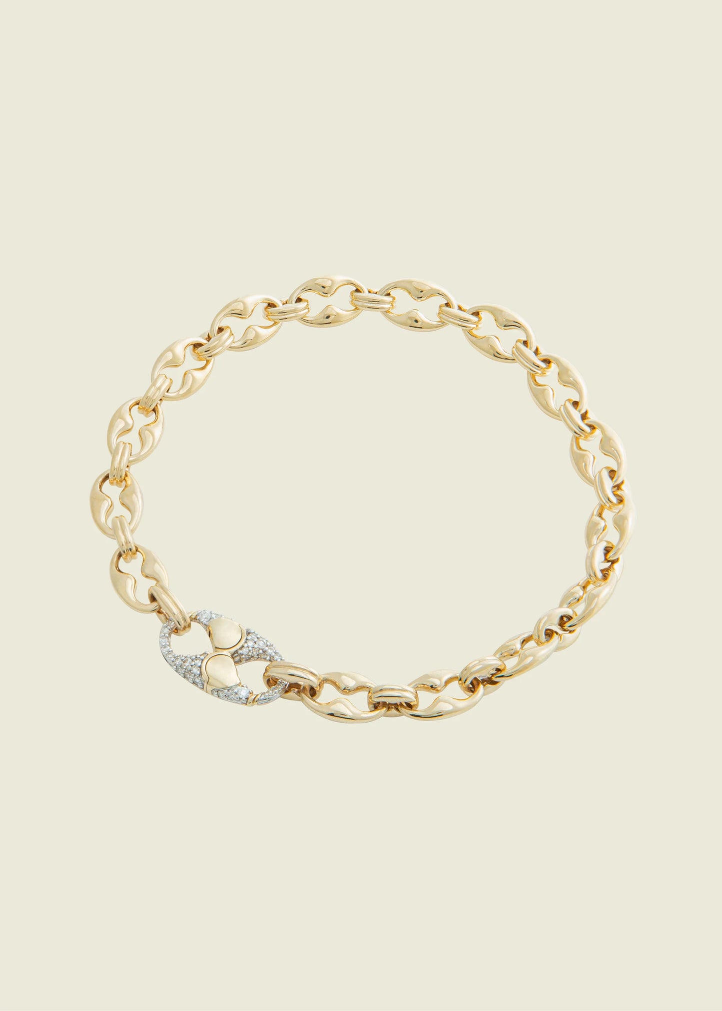 Lucy Delius natural white diamond modern finish 14ct gold bracelet, side angle view