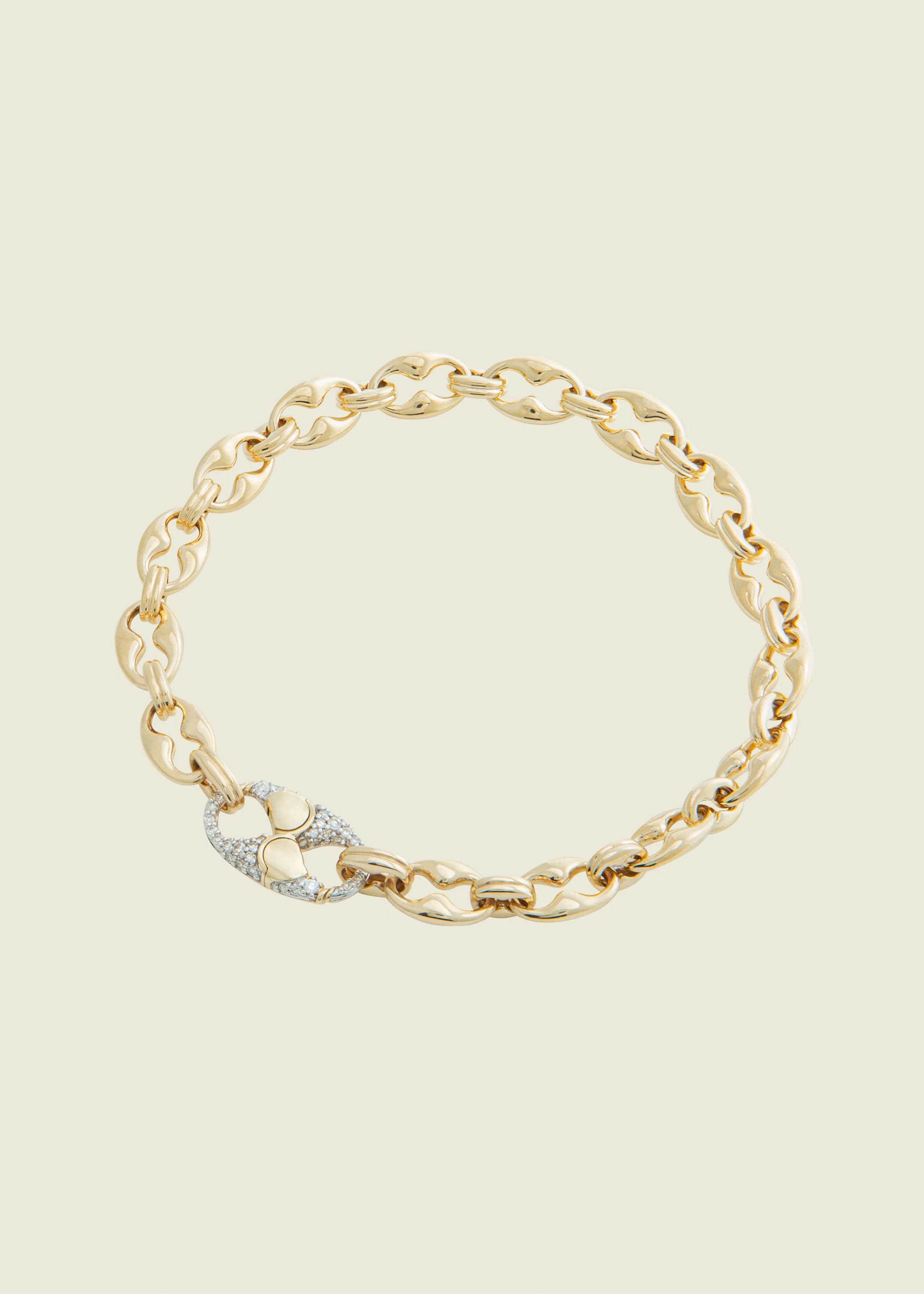 Lucy Delius natural white diamond modern finish 14ct gold bracelet, side angle view