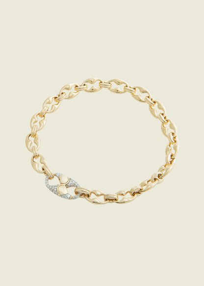 Lucy Delius natural white diamond modern finish 14ct gold bracelet, side angle view