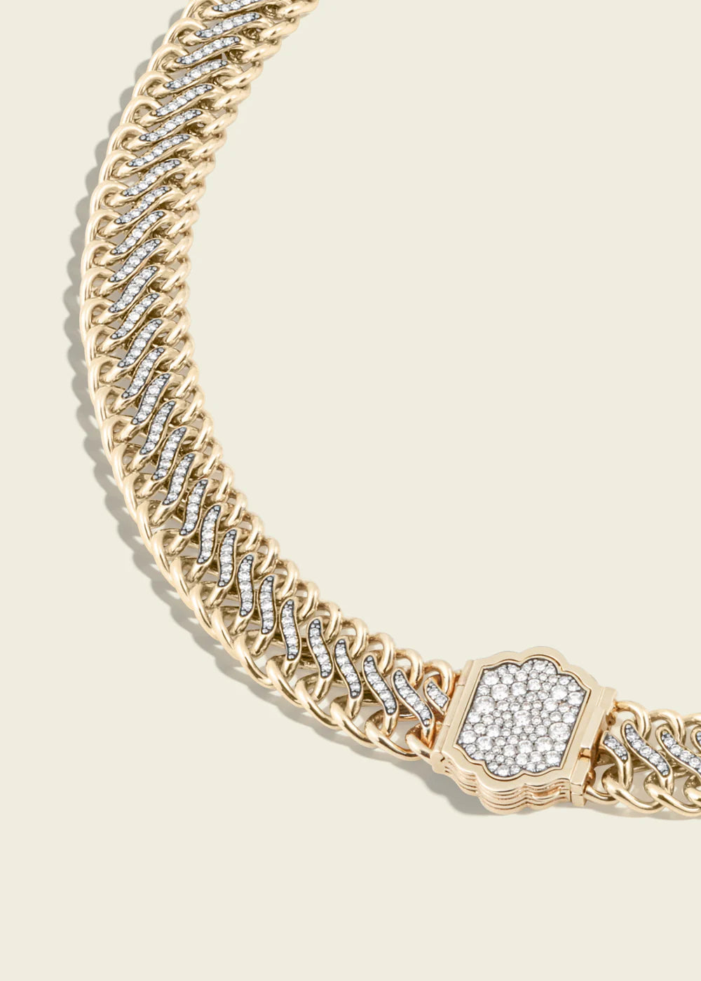 Lucy Delius natural white diamond polished 14ct gold necklace, side angle view