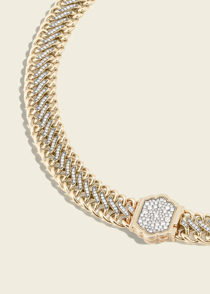 Lucy Delius natural white diamond polished 14ct gold necklace, side angle view