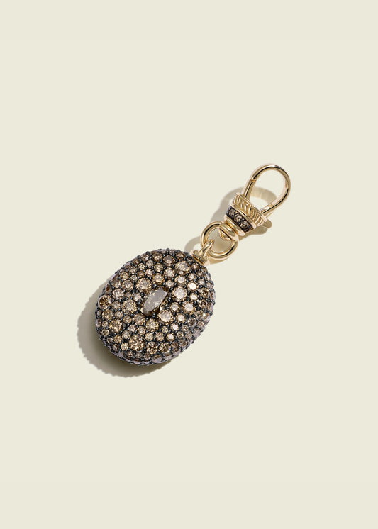 Cognac Diamond Oval Pocket Watch Pendant With Small Albert Clip