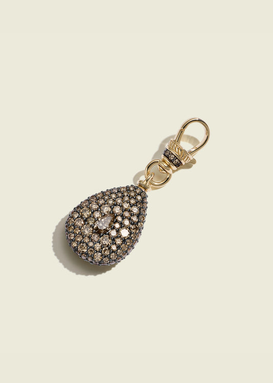 Cognac Diamond Pear Pocket Watch Pendant With Small Albert Clip