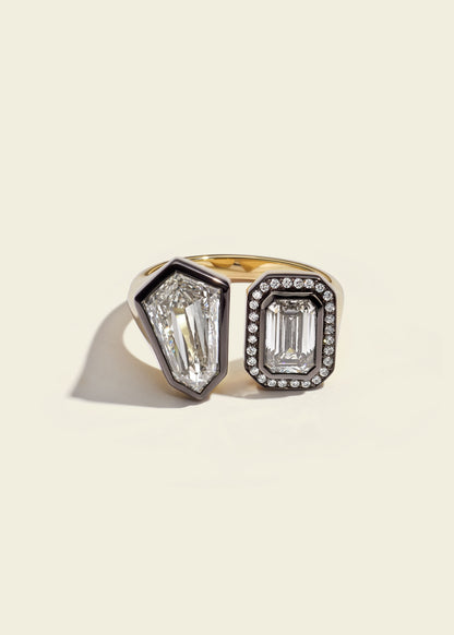 KITE & EMERALD CUT DIAMOND TOI AND MOI RING