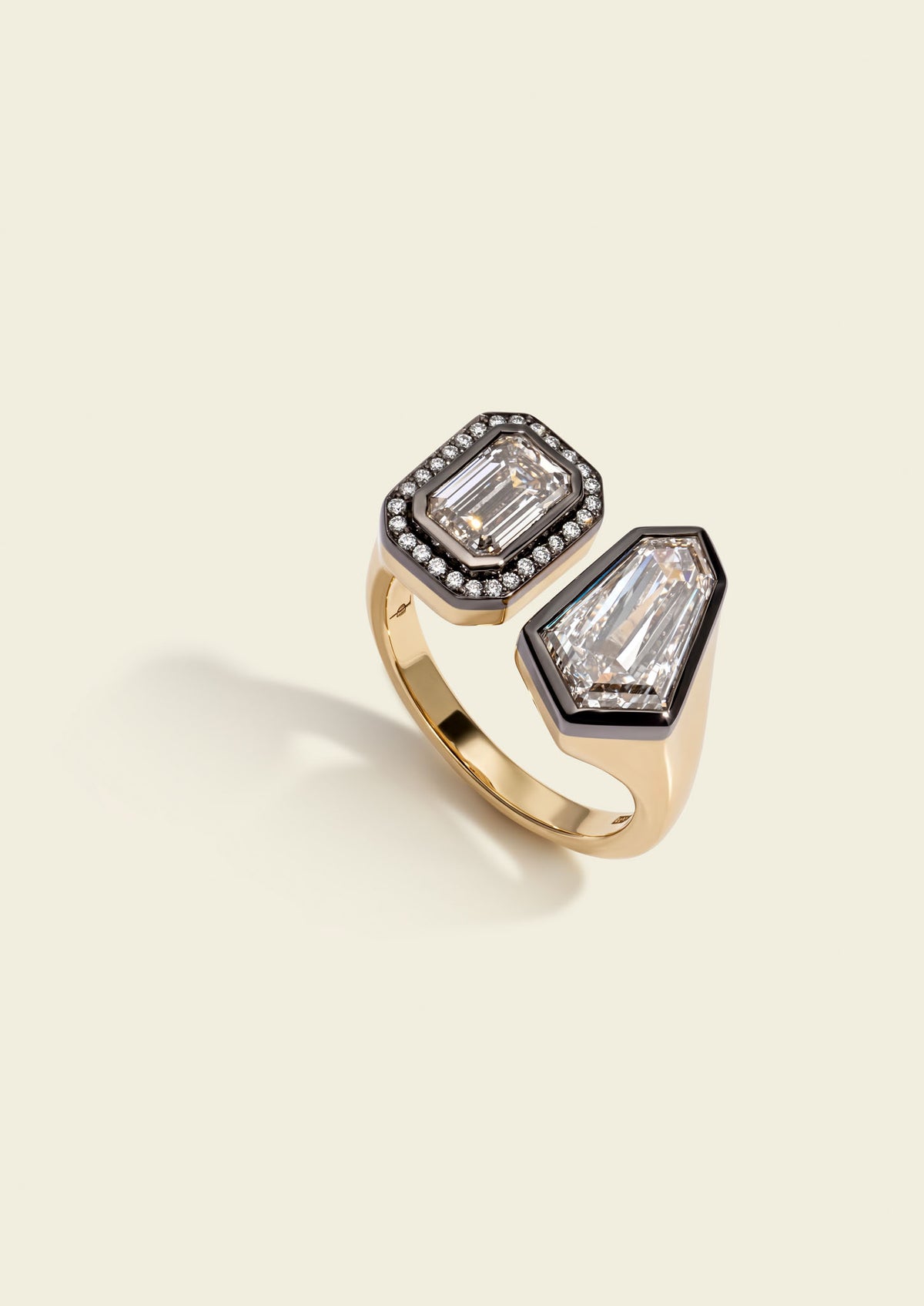 KITE & EMERALD CUT DIAMOND TOI AND MOI RING